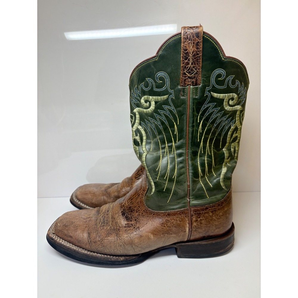 Ariat Mens 10D Mesteno Brown Crackled Leather Green Embroidered Boots 10006841